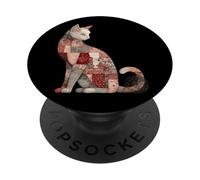 Rustic Floral Patchwork Cat Folk Quilt Vintage Motif PopSockets Adhesive PopGrip