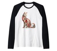 Rustic Floral Patchwork Cat Folk Quilt Vintage Motif Raglan Baseball Tee