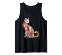 Rustic Floral Patchwork Cat Folk Quilt Vintage Motif Tank Top