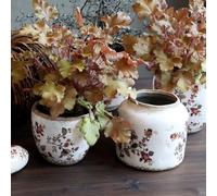 Rustic Floral Pattern Plant Pot x1 Vintage Shabby Chic Indoor Outdoor Planter for Cactus, Succulent, Houseplants & Flowers, Antique French Flower Pattern Plant Pot **Sold Individually** (Large)