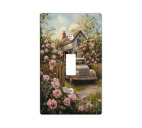 Rustic Floral Switch Cover Plates Peach Pastel Roses with Vintage Truck Home Decor Thermoplastic Wall Plates Standard Size