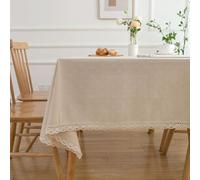 Rustic Floral Tablecloth, Rectangular Cotton-Polyester Blend with Lace Edges, 140x250cm, Perfect for Dining Table, Coffee Table, or Decorative Chest - Elegant Home Decor