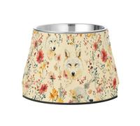 Rustic Floral Wolf Beige Dogs Food Bowls with Stand Stainless Steel Pets Water Bowls for Slow Feed Cats Slow Down Eating