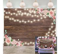 Rustic Floral Wooden Backdrop Brown Wood Floor Flower Wall Background Baby Shower Bridal Photography Pictures Newborn Birthday Party Decorate Banner Photo Shoot Booth (7x5FT)