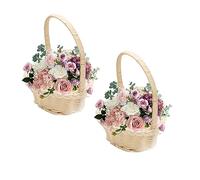 Rustic Flower Girl Basket Wedding Flower Baskets Mini Flower Girl Basket Basket with Handle Wicker Basket with Handle Braided Flower Basket Wedding Decoration Party Decoration (Heart 2 Pieces)