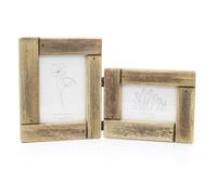 Rustic Folding 2-Aperture Wooden Photo Frame | Free Standing Collage Frame for 6x4 & 5x7 Inch Pictures | Driftwood-Style Hinged Display - 44x26cm
