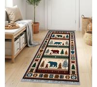 Rustic Forest Animal Bear Hallway Runner Rug 40 x 120 cm | Machine Washable Rugs, Non-slip Western Cabin Soft Runners Carpet for Kitchen, Laundry, Bedside, Entryway, Home Decor