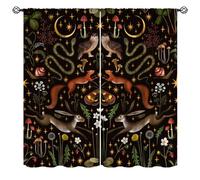 Rustic Forest Blackout Curtains Fairy Tale Forest Land Wild Animals Moths and Flowers Moon Star Background Suitable for Farmhouse Cottage Window Drapes Decoration 2 Panels 42x45 Inch
