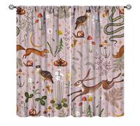 Rustic Forest Curtains Wild Animal Hare Squirrel Owl Snail Flowers Mushroom Pattern Decoration for Girls Room Blackout Farmhouse Window Drapes 2 Panels Pink Background 42x63in