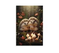 Rustic Forest Hedgehog Art Poster Prints Mushroom Modern Style Animal Canvas Wall Decor Artwork for Home Office