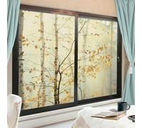 Rustic Forest Stained Glass Window Privacy Film Fantasy Tree Autumn Leaves Misty Window Decor Heat Blocking Sun Blocking Glass Door Covering for Bathroom Home 70x100 cm x 2 Pcs
