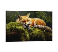 Rustic Fox Wall Art Prints Vintage Moss Forest Nature Animal Pictures on Canvas Poster Wall Decor for Bedroom Home Decorations