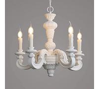 Rustic French Wood Carving Old Chandelier Living Room Dining Room Bedroom Clothing Store Decorative Lamps(5 Heads-White)