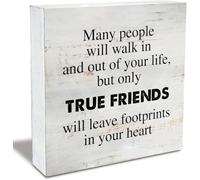 Rustic Friend Wood Box Sign True Friends Will Leave Footprints In Your Heart Farmhouse Home Desk Shelf Decor 5x5 Inch
