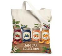 Rustic Fruit Jam Jars Illustration Canvas Tote Bag 13x15 Inch | Rustic aesthetic, Rustic kitchen art, Fruit preserve theme, Farmhouse decor style, Natural canvas texture