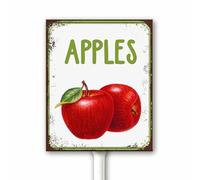 Rustic Fruit Signs For Garden Apples Yard Sign With Metal Stake Durable Aluminum Sign, UV Protected and Weatherproof, Durable Ink, Easy to Install 12X15CM
