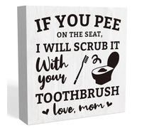 Rustic Funny Farmhouse Bathroom Toilet Decor if You Pee on The Seat Wood Sign 5x 5 inch,Humor Black and White Decorations for Guest Half Bathroom Shelves Restroom Accessories 5x5 Inch