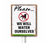Rustic Funny No Dog Poop Pee Sign for Lawn - We Will Water Ourselves - Please Keep Dogs Off Yard Sign - Dog Pee Warning Aluminum Plaque With Stake 12x15 CM Rust Free Weatherproof