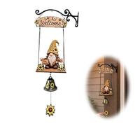 Rustic Garden Gnome Bell,Bee Sunflower Gnome Welcome Bell