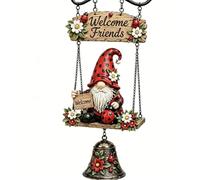 Rustic Garden Gnome Bell, Welcome Bell Wall Hanging Decor (Red)