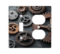 Rustic Gear Light Switch Cover Plate, Vintage Brown Steampunk Design for Home Decor, Thermoplastic Wall Plates, Standard Size Toggle Duplex