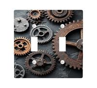 Rustic Gear Light Switch Cover Plate, Vintage Brown Steampunk Design for Home Decor, Thermoplastic Wall Plates, Standard Size Double Toggle