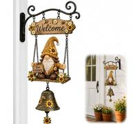 Rustic Gnome Hanging Bell, Handmade Bee & Sunflower Design Welcome Doorbell, Decorative Dinner Bell, Farmhouse Style Ornament Garden Gnomes Welcome Hanging Doorbell for Front Porch, Fence & Patio，A1
