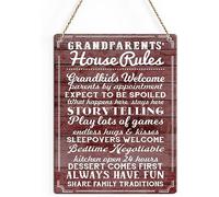 Rustic Grandparents' House Wood Decor Sign Grandparents Rules Printed Wall Art Hanging Door Signative Home 8x12 Inch - Home Decor