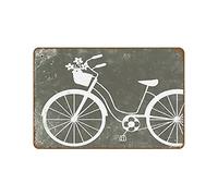 Rustic Gray Bicycle Metal Tin Sign Neutral Distressed Bicycle With Basket Wall Decor Poster Print Novelty Hot Coffee Poster Tin Signs Retro Plate Desserts Shop Cafe Decor Farmhouse Sign 8x5.5 Inch