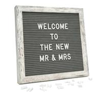 Rustic Gray Felt Letter Board 25x25cm with 336 Letters - Changeable Letter Board for Wedding Signs, Bridal Shower & Neutral Home Décor - Felt Message Board with Stand and Wooden Frame