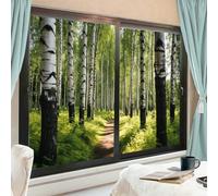 Rustic Green Forest Window Film Privacy Road Nature Trees Sunshine Stained Glass Window Film Sun Blocking Decorative Window Covering Film for Home Office 80 x 120 cm x2 Pcs