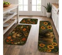 Rustic Grizzly Bear and Sunflower Nature Art Kitchen Rugs Sets of 3