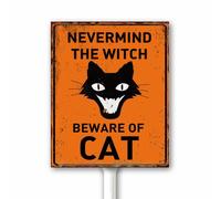 Rustic Halloween Decor Never Mind The Witch Beware of Cat Yard Sign With Stake Funny Halloween Night Party Decor Black Cat Aluminum Sign Retro Fall Decoration 12x15 CM