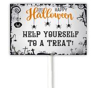Rustic Halloween Outdoor Decorations Help Yourself To A Treat Yard Sign With Stake 12x8 Inch Trick or Treat Funny Halloween Night Party Home Outside Rustproof Aluminum Plaque