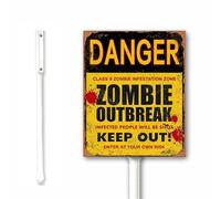 Rustic Halloween Warning Sign Zombie Outbreak Halloween Metal Sign Vintage Spooky Decor Halloween Decorations, 20X30 CM Aluminum Sign Rust Free Weatherproof Outdoor Use
