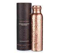 Rustic Hammered Copper Water Bottle- 1 litre/34 oz, Pure Copper bottle with Leak Proof cap, Hammered finish, Lacquer coated, Health Benefits/Yoga Bottle
