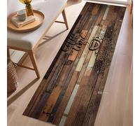 Rustic Hand-drawn Coffee Theme Runner Rug, 80 x 400 cm Soft Low Pile Washable Cup coffee beans Rugs, Wood plank Leaf Print Non Slip Retro style Brown Black Mat for Living Room Entry Hallway Carpet
