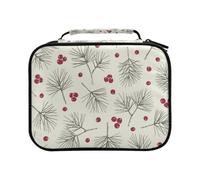 Rustic Hand Drawn Green Pine Tree and Red Berries Colored Pencil Bag Large Capacity Pencil Case for Colouring Pencils Pen Bag Marker Organizer
