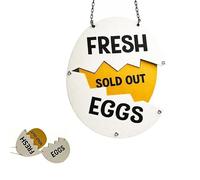 Rustic hanging farm fresh eggs sign with interactive cracked shell slider, Perfect for roadside stands, chicken coops, or outdoor fences to show sold-out status (A)