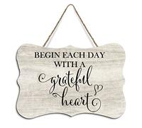 Rustic Hanging Wood Sign Begin Each Day with A Grateful Heart Wooden Plaque Sign Home Wall Art Decor for Living Room Bedroom Farmhouse Office 4"x6"