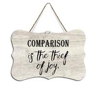 Rustic Hanging Wood Sign Comparison Is The Thief of Joy Wooden Plaque Sign Home Wall Art Decor for Living Room Bedroom Farmhouse Office 8"x10"