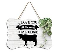 Rustic Hanging Wood Sign I Love You Till The Cows Come Home Farmhouse Wooden Plaque Sign Home Wall Art Decor for Living Room Bedroom Farmhouse Office 8"x10"