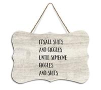 Rustic Hanging Wood Sign It's All Shits And Giggles Wooden Plaque Sign Home Wall Art Decor for Living Room Bedroom Farmhouse Office 8"x10"