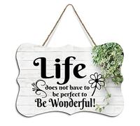 Rustic Hanging Wood Sign Life Does Not Have to Be Perfect to Be Wonderful Wooden Plaque Sign Home Wall Art Decor for Living Room Bedroom Farmhouse Office 8"x10"
