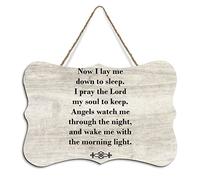 Rustic Hanging Wood Sign Now I Lay Me Down to Sleep Wooden Plaque Sign Home Wall Art Decor for Living Room Bedroom Farmhouse Office 4"x6"