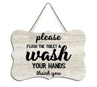 Rustic Hanging Wood Sign Please Flush The Toilet And Wash Your Hands Wooden Plaque Sign Home Wall Art Decor for Living Room Bedroom Farmhouse Office 8"x10"