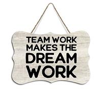 Rustic Hanging Wood Sign Team Work Makes The Dream Work Wooden Plaque Sign Home Wall Art Decor for Living Room Bedroom Farmhouse Office 8"x10"