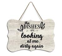 Rustic Hanging Wood Sign The Dishes Are Looking At Me Dirty Again Wooden Plaque Sign Home Wall Art Decor for Living Room Bedroom Farmhouse Office 4"x6"