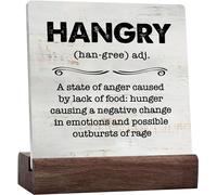 Rustic Hangry Definition Hangry Sign Farmhouse Home Kitchen Desk Shelf Decor Ceramic Table Plaque With Wooden Stand Desk Decor Rustic Plaque For Wall Shelf Tabletop Decoration Home Kitchen