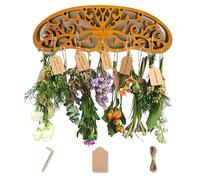 Rustic Herb Drying Rack Hanging,Wooden Tree of Life Dried Herb Flowers Wall Art,Grass Drying Herb With 11 Hooks and 25 Gift Cards 40 Inch Twine,Home Kitchen Witch Decor Wall Flowers Rack(Wooden color)